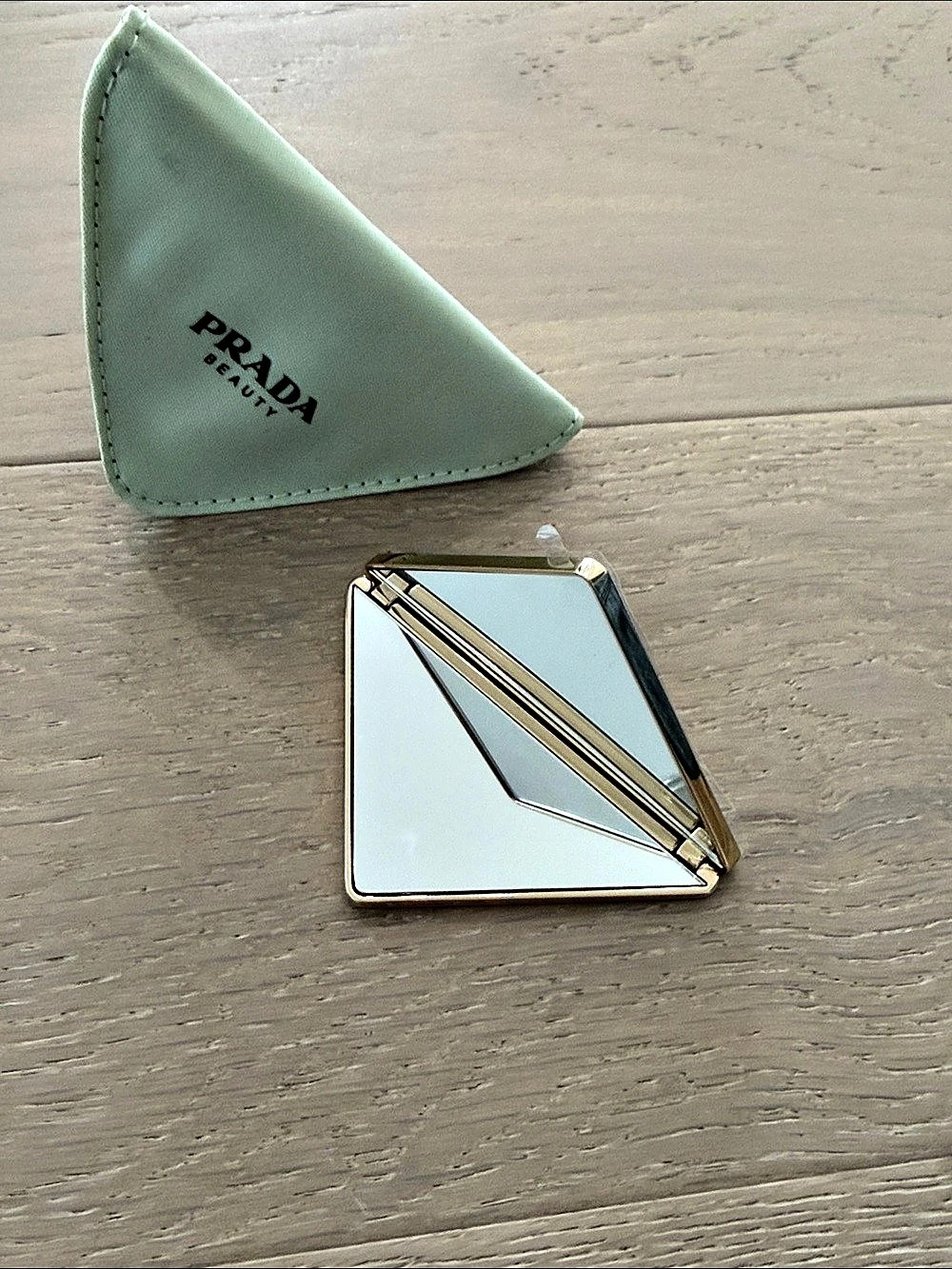 Prada Triangular Makeup Compact Mirror & Pouch Green - Picture 4 of 6